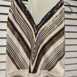 Express Black and Cream Branded Thong Bodysuit